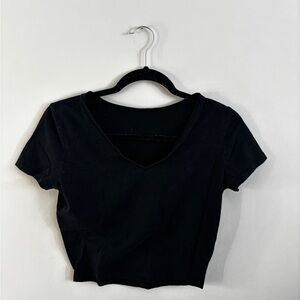 Everyday Black V-Neck Cropped Tee for Women